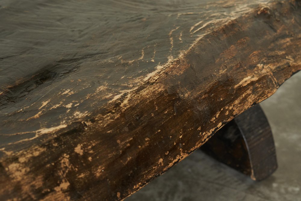 Wabi Sabi Live Edge Coffee Table in Dark Stained Wood, 1940s