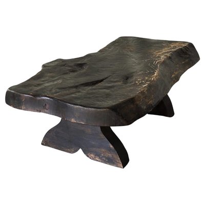 Wabi Sabi Live Edge Coffee Table in Dark Stained Wood, 1960s-FEW-2024245