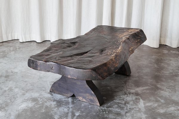 Wabi Sabi Live Edge Coffee Table in Dark Stained Wood, 1960s-FEW-2024245