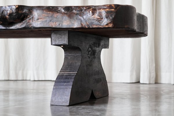 Wabi Sabi Live Edge Coffee Table in Dark Stained Wood, 1960s-FEW-2024245