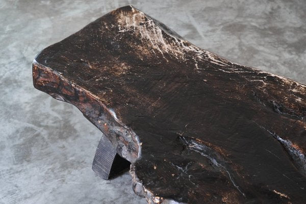 Wabi Sabi Live Edge Coffee Table in Dark Stained Wood, 1960s-FEW-2024245