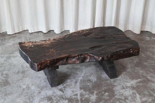 Wabi Sabi Live Edge Coffee Table in Dark Stained Wood, 1960s-FEW-2024245