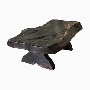 Wabi Sabi Live Edge Coffee Table in Dark Stained Wood, 1960s-FEW-2024245