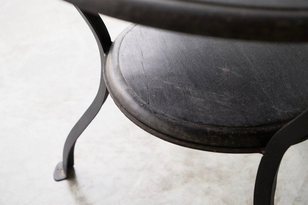 Wabi-Sabi Side Table in Hand-Forged Metal and Stained Wood, 1920s