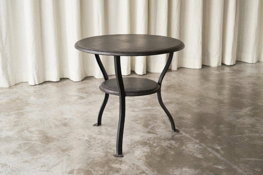 Wabi-Sabi Side Table in Hand-Forged Metal and Stained Wood, 1920s