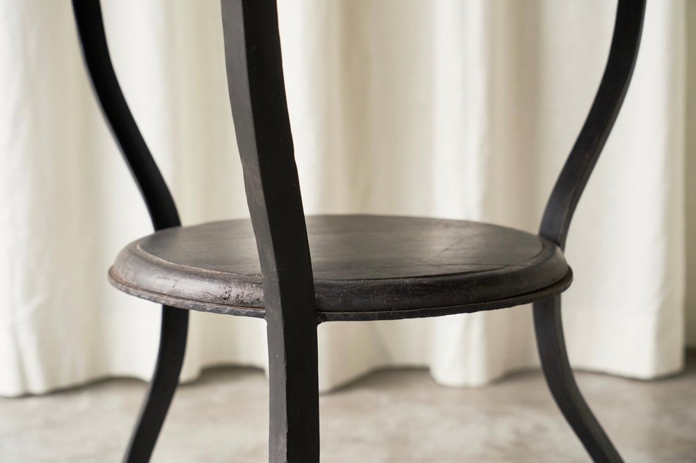 Wabi-Sabi Side Table in Hand-Forged Metal and Stained Wood, 1920s