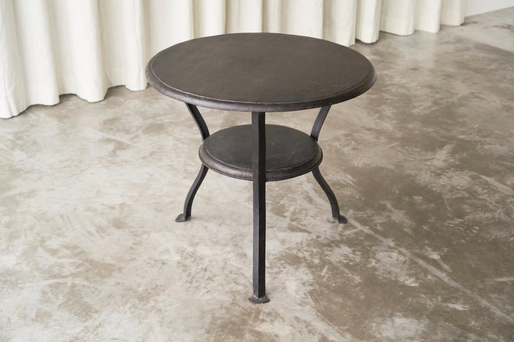 Wabi-Sabi Side Table in Hand-Forged Metal and Stained Wood, 1920s