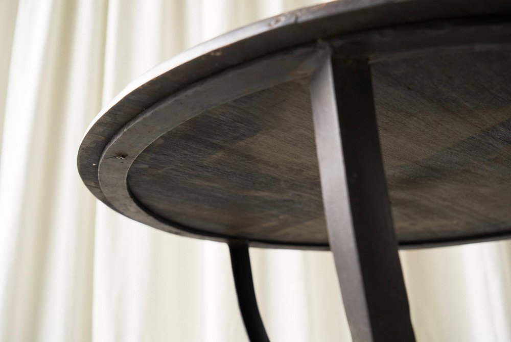 Wabi-Sabi Side Table in Hand-Forged Metal and Stained Wood, 1920s