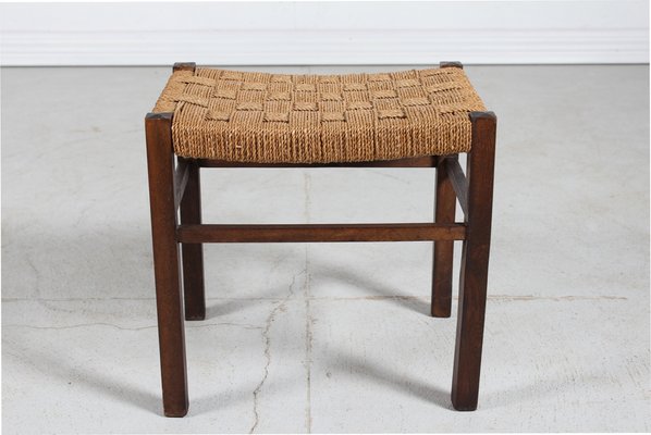 Wabi Sabi Stool in Dark Stained Wood with Plaited Cord, 1950s-QQ-1796485