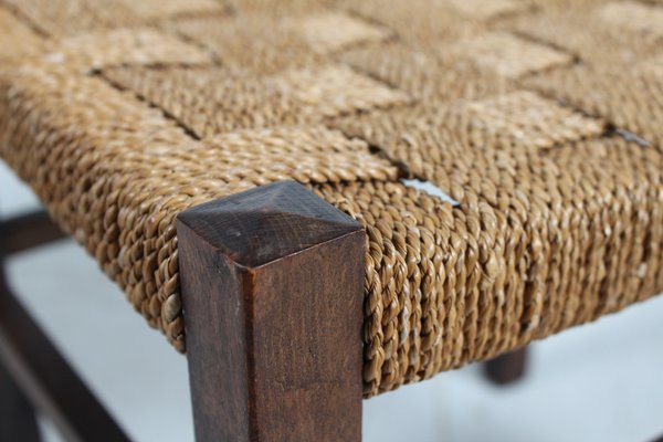 Wabi Sabi Stool in Dark Stained Wood with Plaited Cord, 1950s-QQ-1796485