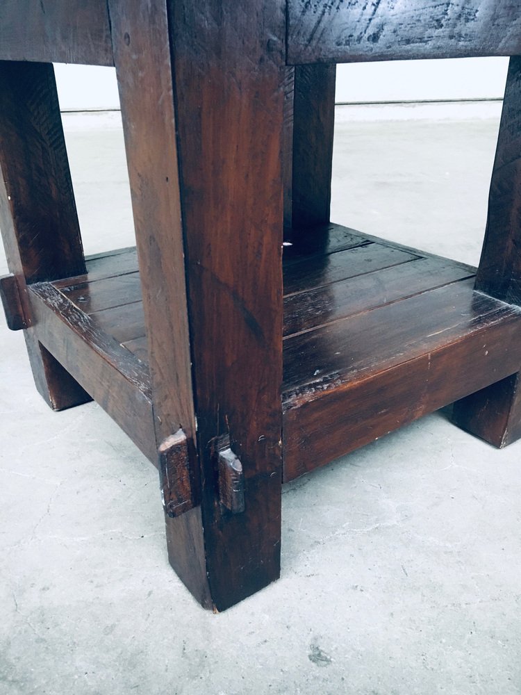 Wabi Sabi Style Oak Side Table, France, 1930s