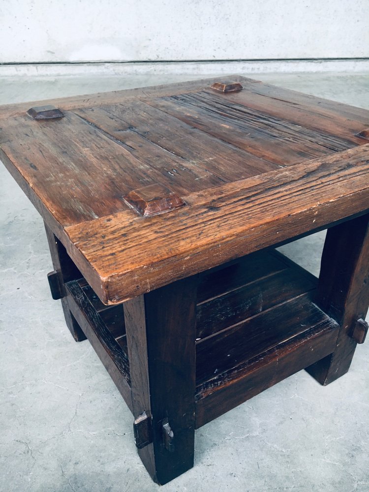 Wabi Sabi Style Oak Side Table, France, 1930s