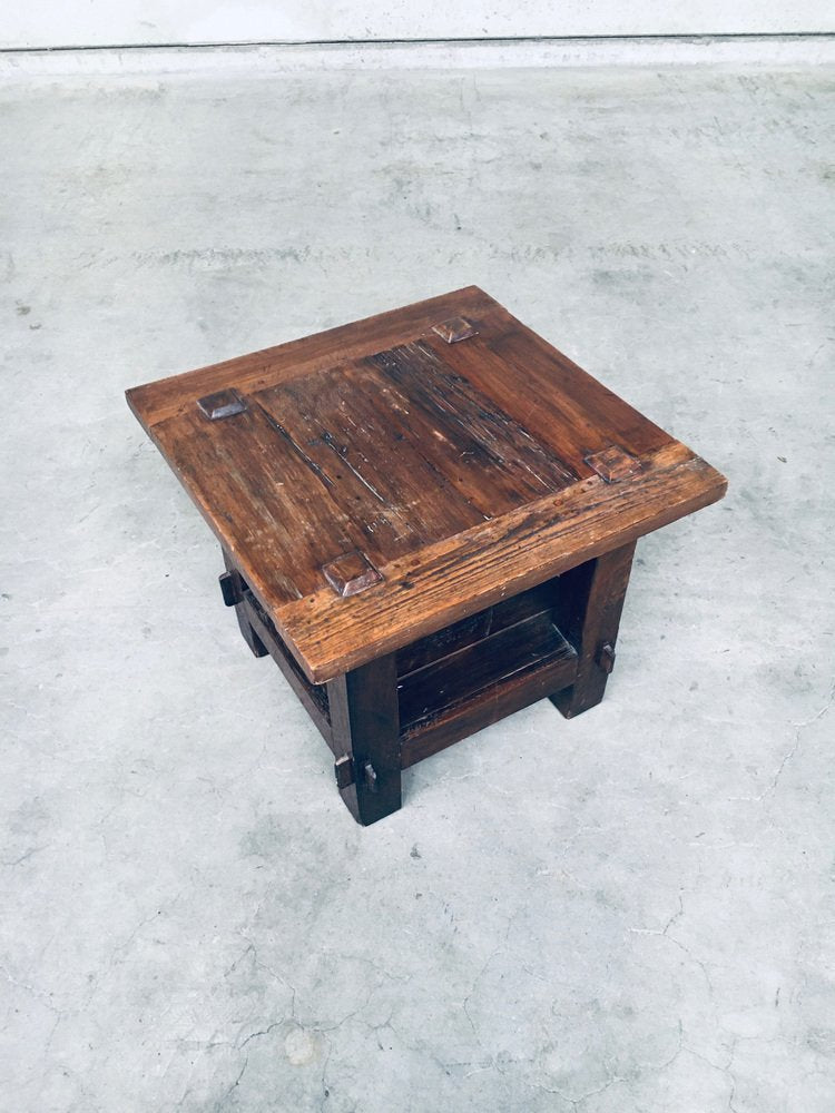 Wabi Sabi Style Oak Side Table, France, 1930s