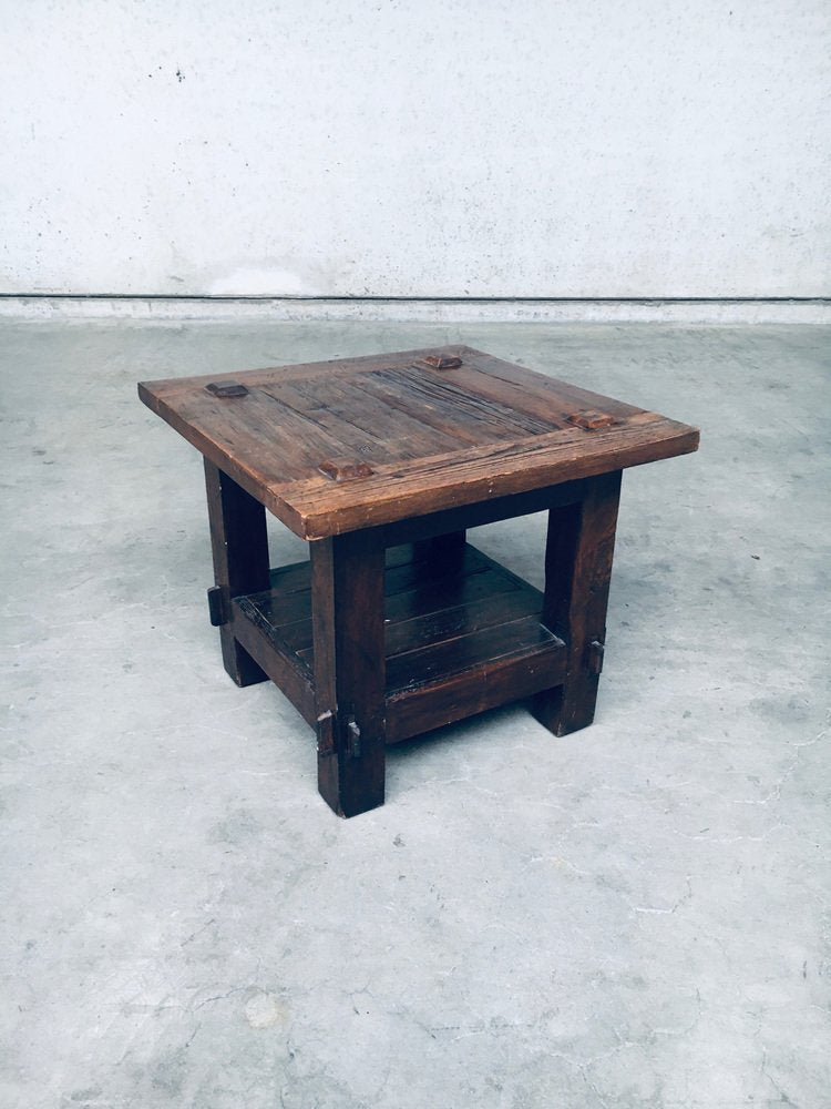 Wabi Sabi Style Oak Side Table, France, 1930s