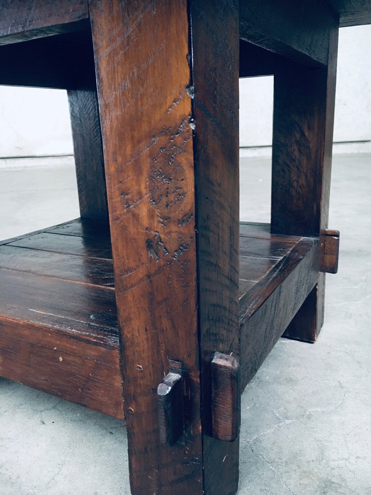 Wabi Sabi Style Oak Side Table, France, 1930s