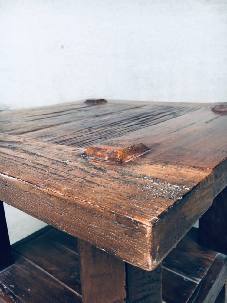 Wabi Sabi Style Oak Side Table, France, 1930s