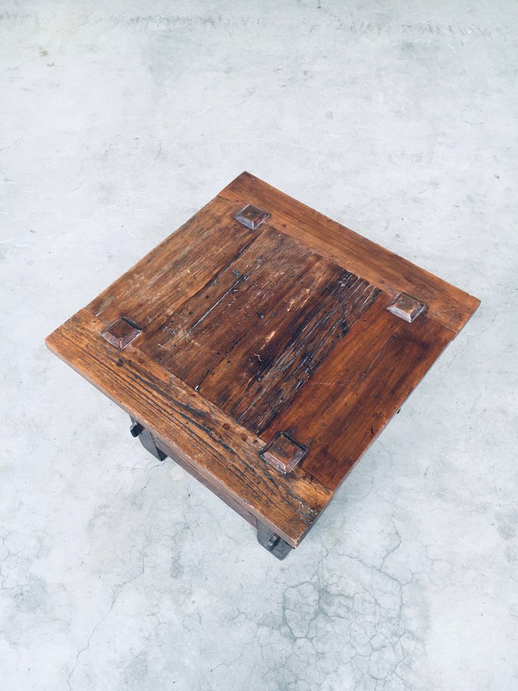 Wabi Sabi Style Oak Side Table, France, 1930s