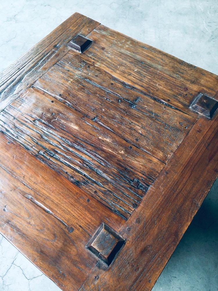 Wabi Sabi Style Oak Side Table, France, 1930s