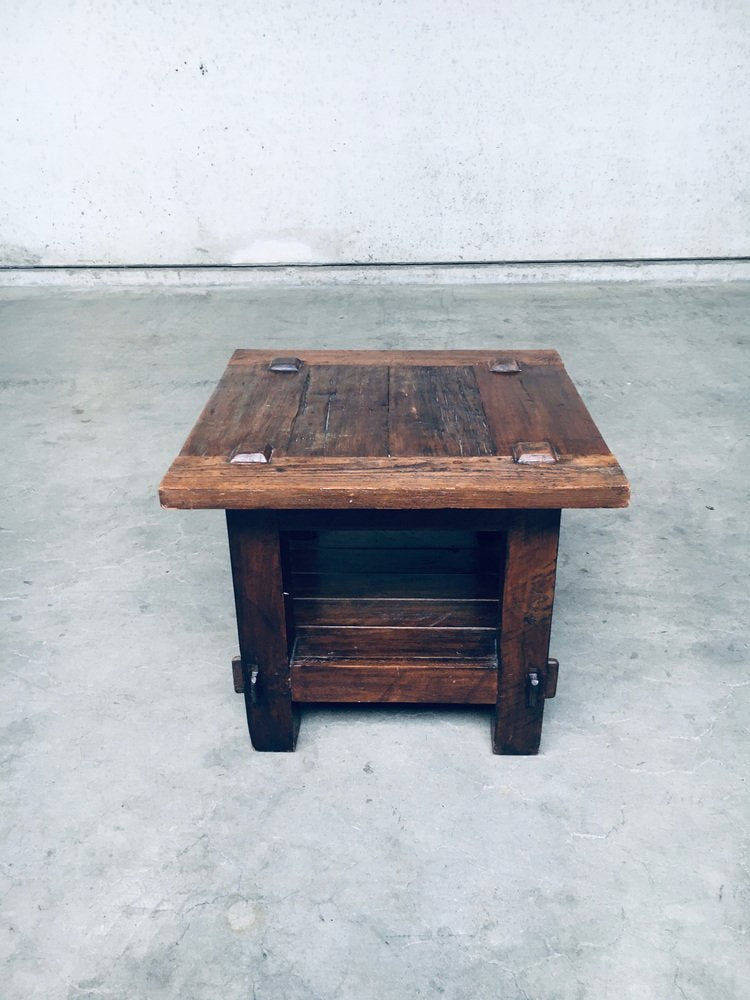 Wabi Sabi Style Oak Side Table, France, 1930s