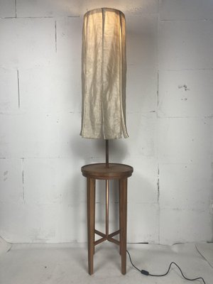 Wabi Sabi Teak and Copper Floor Lamps with Silk Shades attributed to Jan Des Bouvrie, Dutch, 1990s, Set of 2-BHG-1741686