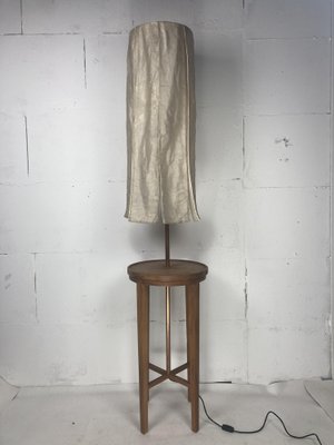 Wabi Sabi Teak and Copper Floor Lamps with Silk Shades attributed to Jan Des Bouvrie, Dutch, 1990s, Set of 2-BHG-1741686