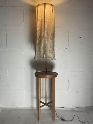 Wabi Sabi Teak and Copper Floor Lamps with Silk Shades attributed to Jan Des Bouvrie, Dutch, 1990s, Set of 2-BHG-1741686