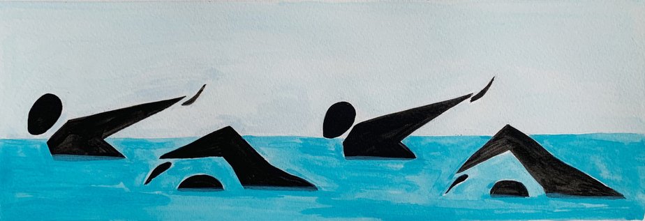 Waleria Matelska, Group of Swimmers, 2023, Acrylic on Paper-XHG-1792340