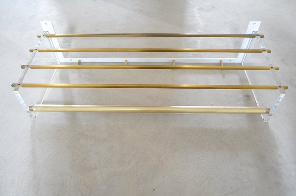 Wall Coat Rack Acrylic Glass and Brass, 1960s-OV-645192