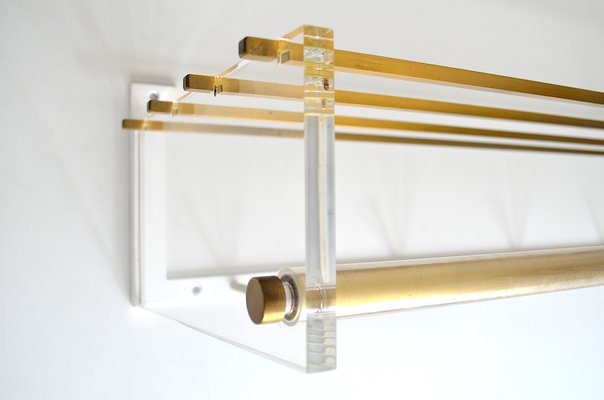 Wall Coat Rack Acrylic Glass and Brass, 1960s-OV-645192