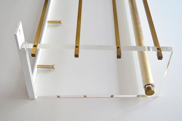 Wall Coat Rack Acrylic Glass and Brass, 1960s-OV-645192