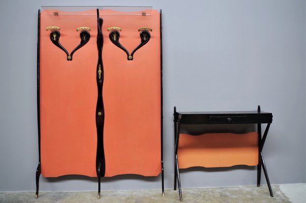 Wall Coat Rack and Console, 1950s, Set of 2-KNM-979293