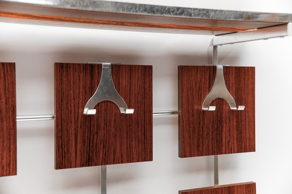 Wall Coat Rack in Walnut with Chrome Hooks, 1960s-KQB-1725163