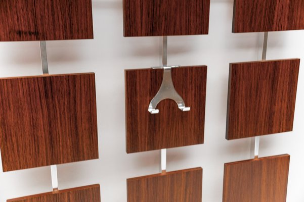 Wall Coat Rack in Walnut with Chrome Hooks, 1960s-KQB-1725163