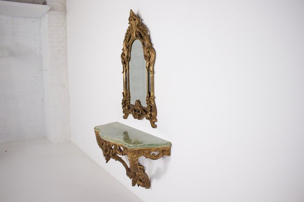 Wall Console and Mirror, 1940s, Set of 2-OWS-1781004