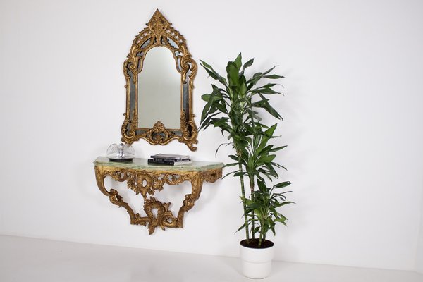 Wall Console and Mirror, 1940s, Set of 2-OWS-1781004