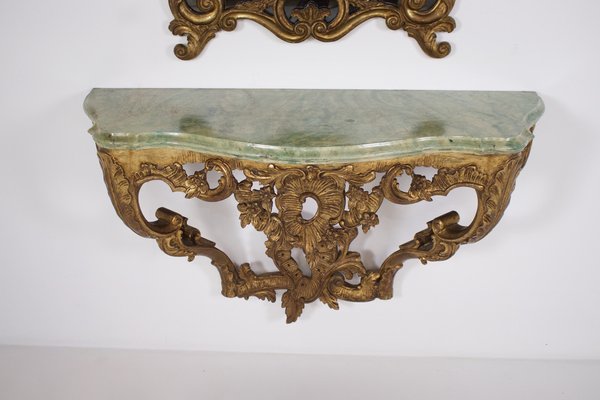 Wall Console and Mirror, 1940s, Set of 2-OWS-1781004