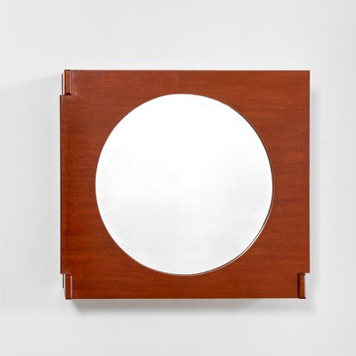 Wall Container Compartment with Wooden Structure and Circular Mirror attributed to Ico & Luisa Parisi, 1950s-FWM-1388541