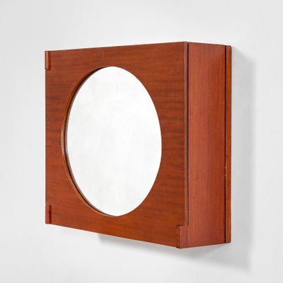 Wall Container Compartment with Wooden Structure and Circular Mirror attributed to Ico & Luisa Parisi, 1950s-FWM-1388541