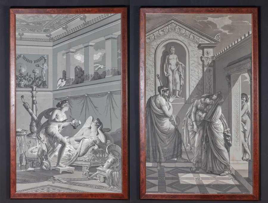 Wall Decoration en Grisaille by Dufour, Paris, France, 19th Century