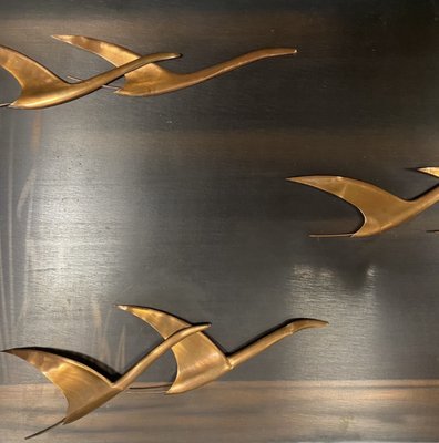 Wall Decoration in Metal & Copper with Birds, 1970s-PYR-2036253