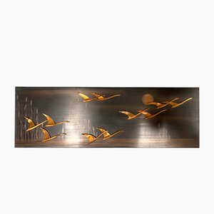 Wall Decoration in Metal & Copper with Birds, 1970s-PYR-2036253