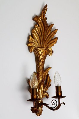 Wall Lamp Hollywood Regency Italian Gold -Plated Wood Baroque Cornucopia-ESB-1376906