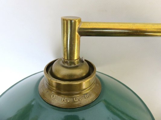 Wall Lamp in Brass & Green Enamel, 1920s-EY-1725671