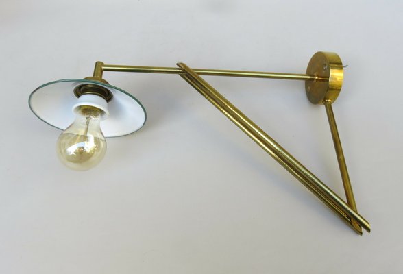 Wall Lamp in Brass & Green Enamel, 1920s-EY-1725671