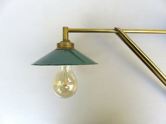 Wall Lamp in Brass & Green Enamel, 1920s-EY-1725671