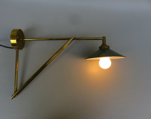 Wall Lamp in Brass & Green Enamel, 1920s-EY-1725671