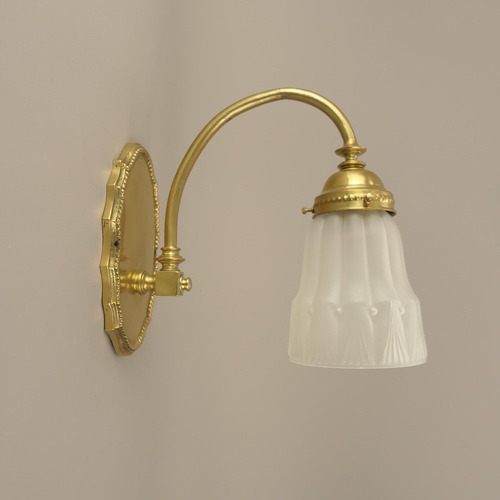 Wall Lamp in Brass with Satin Shade, France, 1919