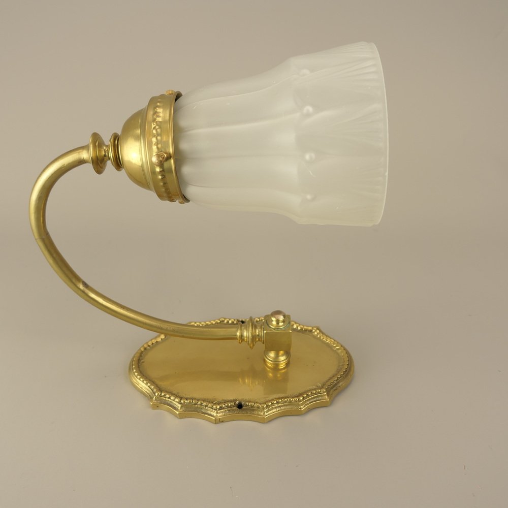 Wall Lamp in Brass with Satin Shade, France, 1919