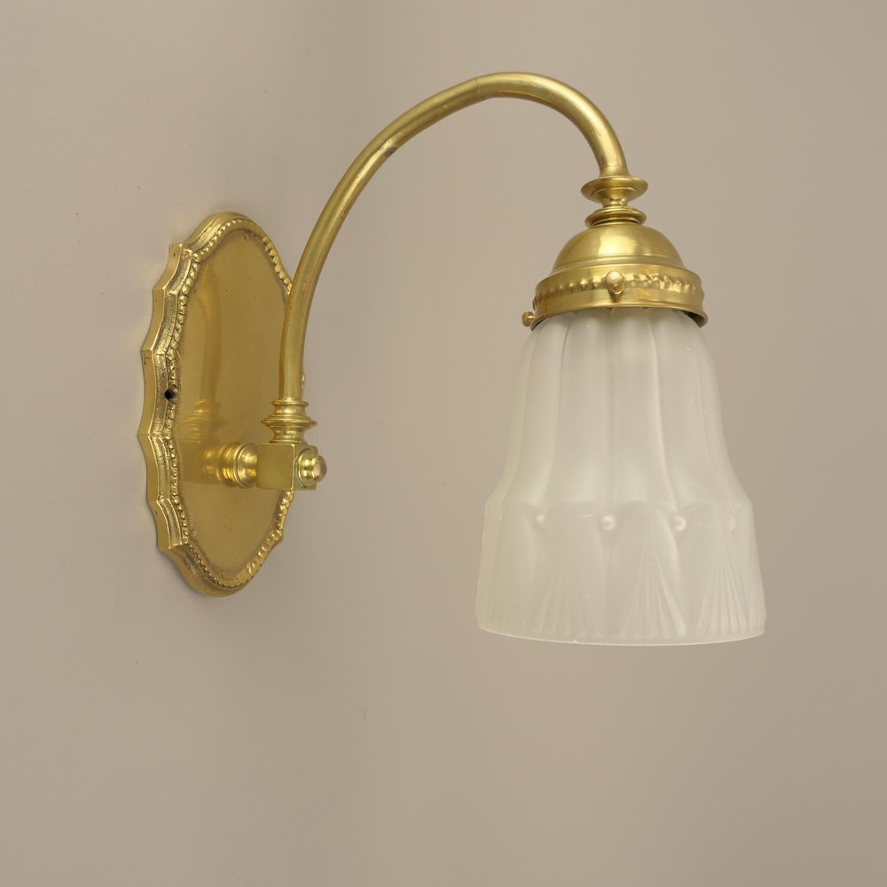 Wall Lamp in Brass with Satin Shade, France, 1919