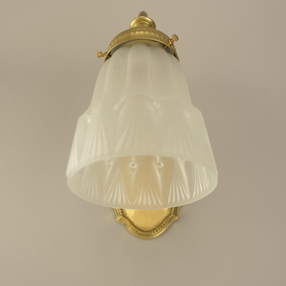 Wall Lamp in Brass with Satin Shade, France, 1919